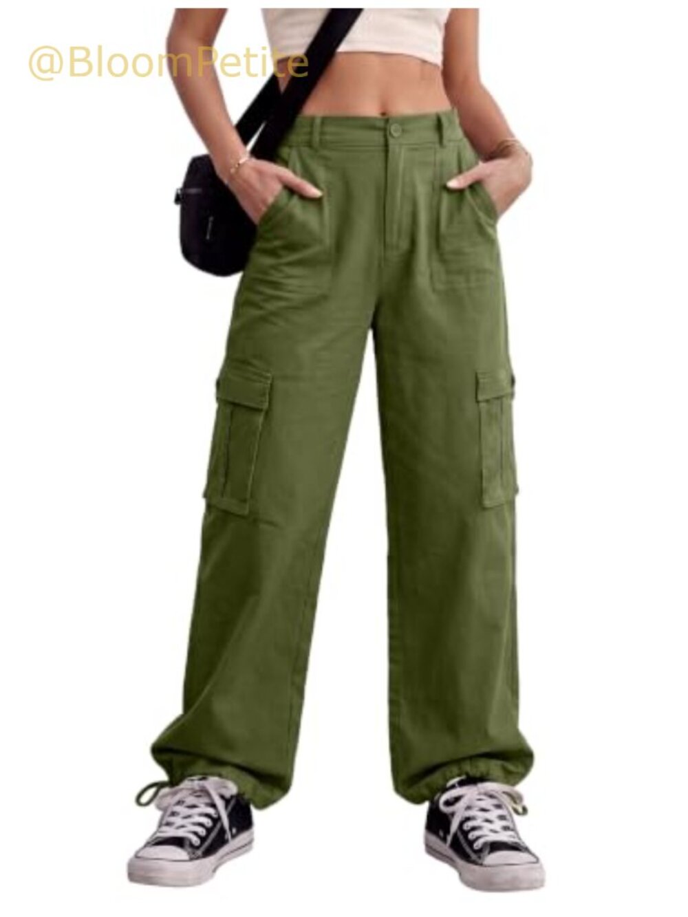 High Waisted Cargo Pants Stretchy 6 Pockets Drawstring Ankle Cuffs Y2K Baggy